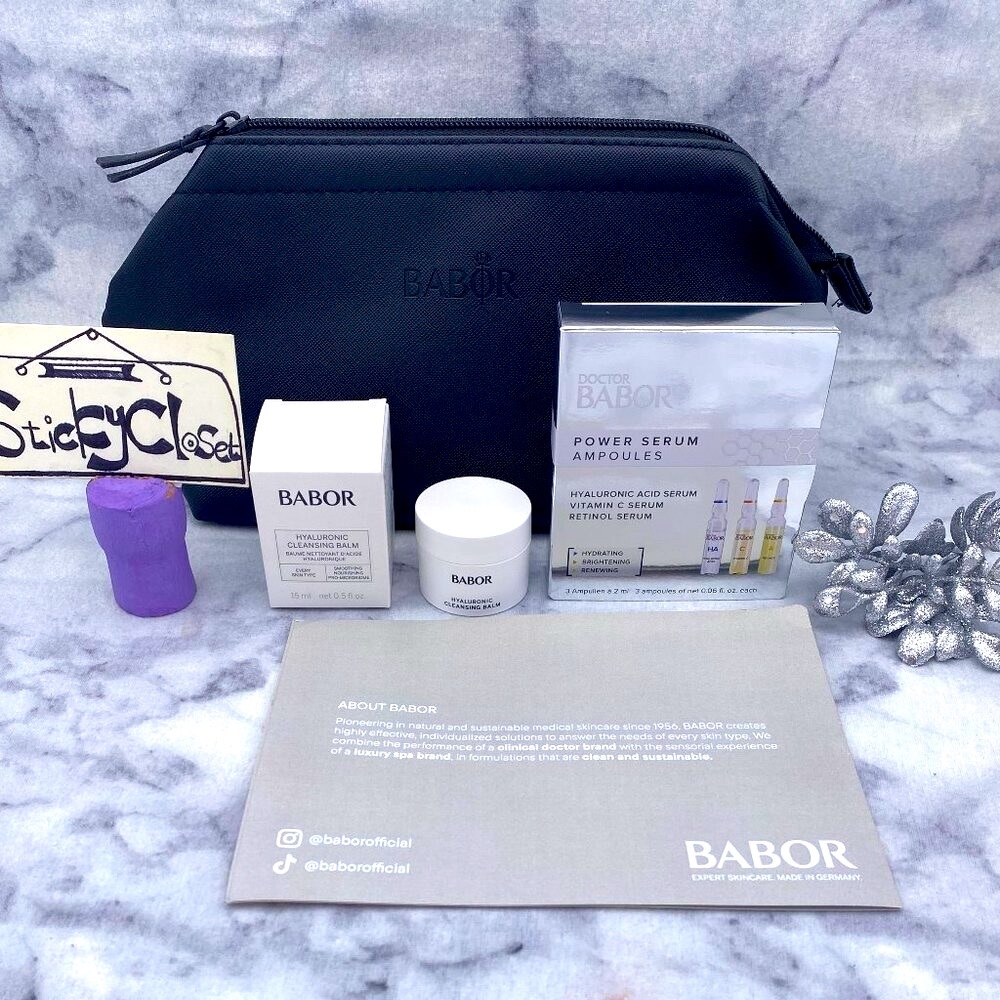 Babor Skincare Set-Black Pouch,Serum Ampoules&Hyaluronic Cleansing Balm-3pc-NEW